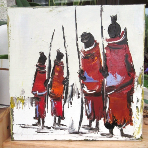 Peinture à l'huile au couteau sur toile de lin sur châssis, personnage d'afrique .... : "les massaïs iv"