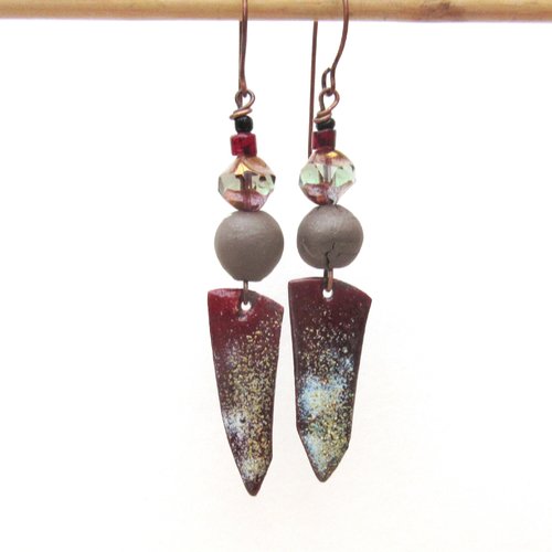 Des boucles d'oreille contemporaines bohèmes avec émail et céramique d'artistes .. : "mélodies d'automne"