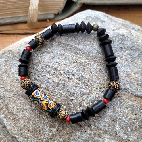 Un bracelet tribal ethnique et unisexe avec perle ancienne millefiori de venise !!!!!: "vibrations antiques"