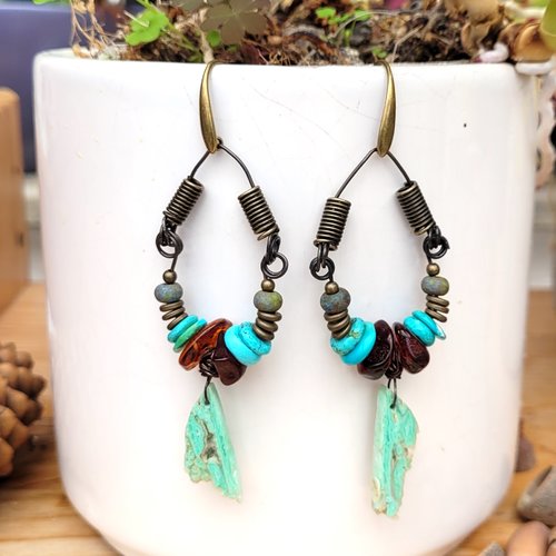 Des boucles d'oreille créoles, shabby chics, urbaines  avec ambre de la baltique   ...: "soleil d'hiver"