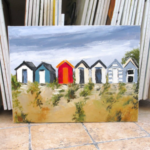 Battement de coeur : peinture originale marine - les cabanes à la mer ...-  huile au couteau sur châssis sur toile de lin ...