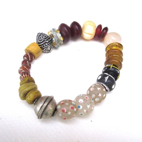 Un superbe bracelet unisexe avec perles anciennes vénitiennes, perles verre hébron, agate ...: "soleil clandestin"