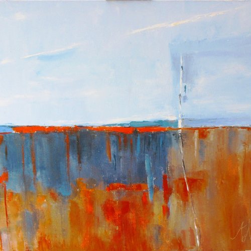 Peinture abstraite lyrique au couteau à l'huile sur toile de lin : "phases lumineuses"