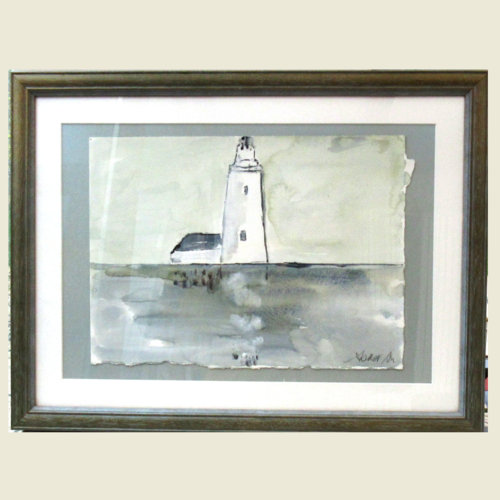 "etoile solitaire": peinture gouache marine "un phare breton" sur carton canson avec cadre. ...