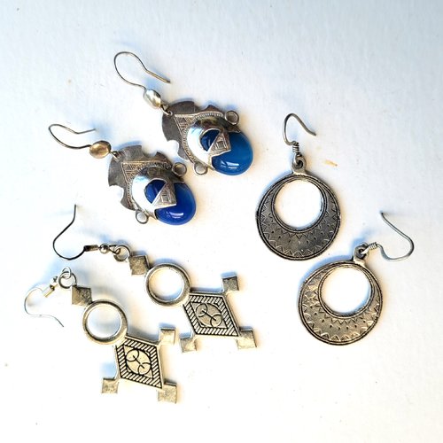 Lot de 3 paires de boucles d'oreille boho tribales et berbères argentées touareg pour le côté vintage...