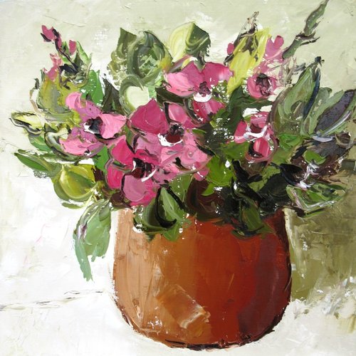 Peinture figurative florale : fleurs des champs: peinture à l'huile au couteau sur toile de lin sur châssis : "valse printanière ....: "