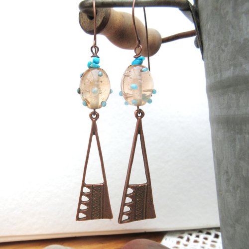 Fraîcheur des bois !!!!  : un petit prix pour ces boucles d'oreille romantiques avec breloque ethnique en cuivre