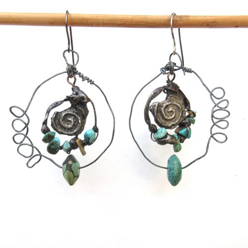 Des boucles d'oreilles de style "tribale amérindienne" pour porter de l'émotion avec turquoise névada : "amitié première"
