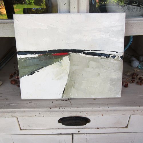 Peinture huile au couteau sur toile de lin sur châssis ; abstrait lyrique minimaliste  : "l'infini de l'espace'