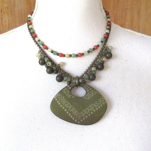 Envol sauvage  .... : un collier ethnique vintage double rangs , grand ras de cou , élégant, tribal, de caractère ...