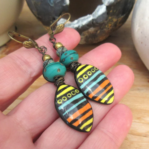 Boucles d'oreille zen et tribes avec ces céramiques et lampworks artisanales !!!!! : "mouvements de vie"