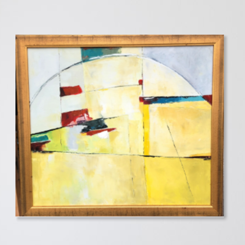 Peinture abstrait lyrique -huile au couteau sur toile de lin avec cadre feuille d'or : "musique du silence"