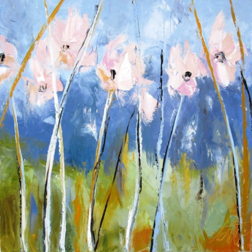Peinture figurative florale huile au couteau sur toile sur châssis...: "force et lumière"