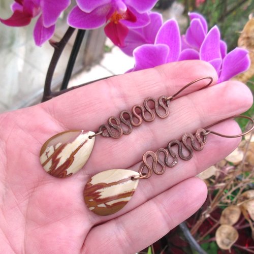 Des boucles d'oreille primitives et citadines avec cabochon owyhee picture jasper !!!!!: "trouver la frontière"