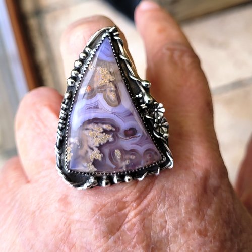 Du côté vintage : une bague argent massif 925  avec cabochon rare et splendide agua nueva !!!!