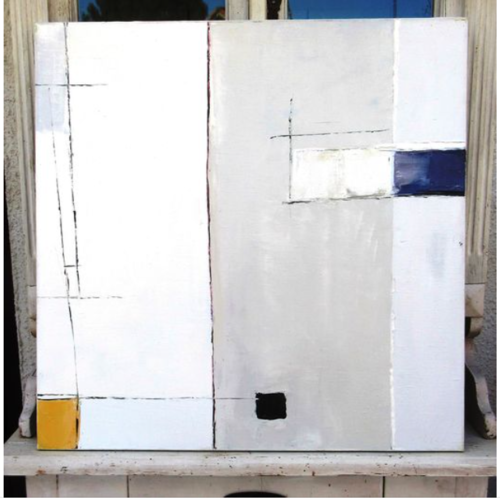Peinture huile au couteau sur toile de lin ; abstrait géométrique minimaliste : "au bord de l'invisible"