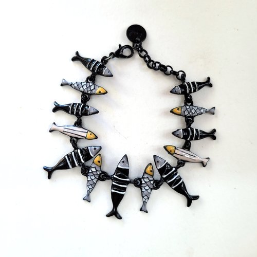 Un bracelet vintage lol avec breloques poissons en émail, pour l'arrière saison  ... : "sardines de septembre"