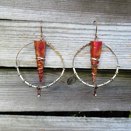 Des boucles d'oreille de style créoles gypsy avec pics émail artisanal .... : "mystères du crépuscule"
