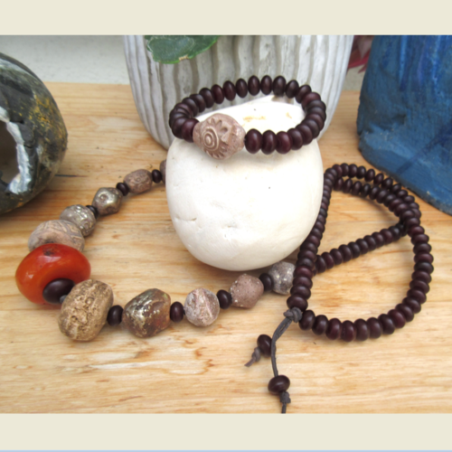 Parure collier et bracelet avec perles artisanales en pâte polymère, perle résine du mali !!!! : "des raffinements particuliers"