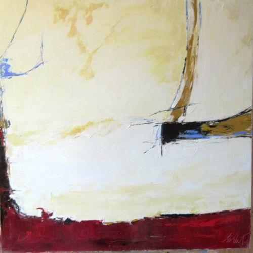 Les cerfs volants du tibet 1 : peinture abstrait lyrique -huile au couteau sur toile de lin ..... abstrait de racines