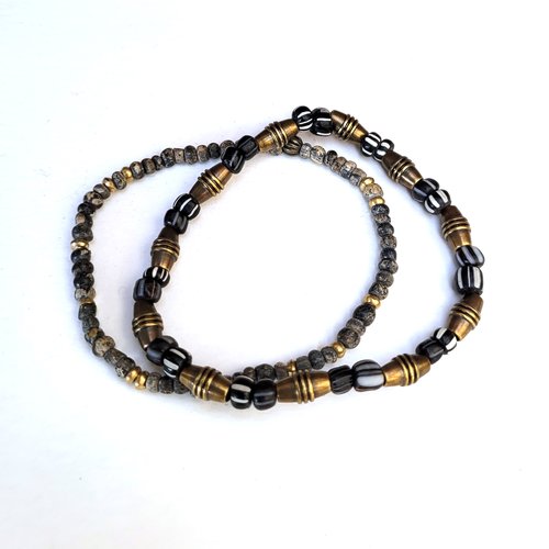 Duo de bracelets unisexes en perles antiques de nila/découvertes d’excavation de djenne et perles en verre lignes ..:  "nature du rêve"