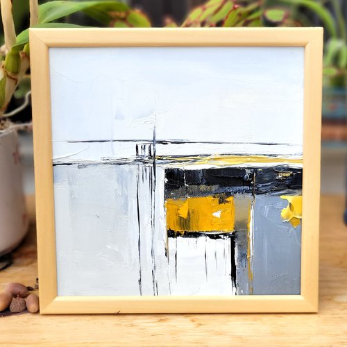 Peinture abstrait lyrique à l'huile au couteau sur carton entoilé avec cadre  : "evocation sensible"