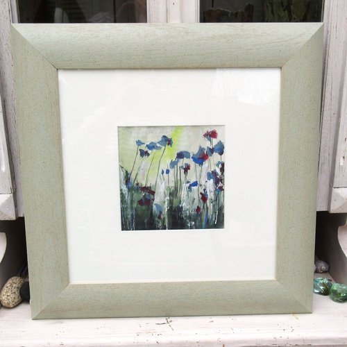 Peinture gouache "fleurs du jardin" sur carton canson avec cadre en bois ... : "l'air est parfum"