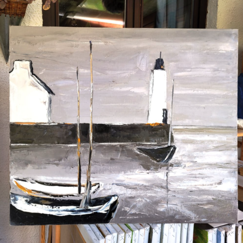 Peinture originale marine - bretagne- huile au couteau sur toile de lin ... : "gardien du temps"