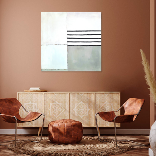 Peinture huile au couteau sur toile de lin sur châssis, abstrait géométrique :"participation emotive"