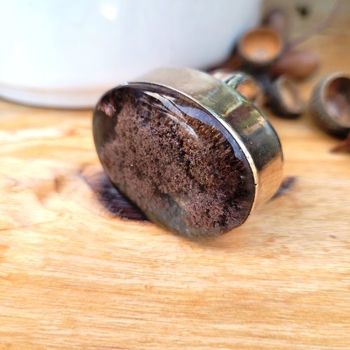 Une imposante bague en argent massif 925 avec un splendide et rare cabochon quartz de jardin lodolite !!