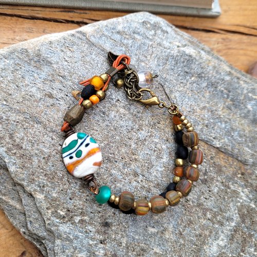 Un bracelet contemporain, chic, citadin avec intercalaire lampwork d'artiste : "un bonheur rêvé ..."