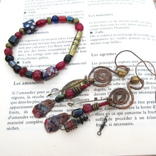 Une parure bracelet et boucles d'oreille exceptionnelle, rustique et ethnique .... : "textures du temps"