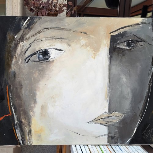 Peinture figurative personnage - peinture à l'huile sur toile de lin sur châssis: "l'infiniment sentimental"