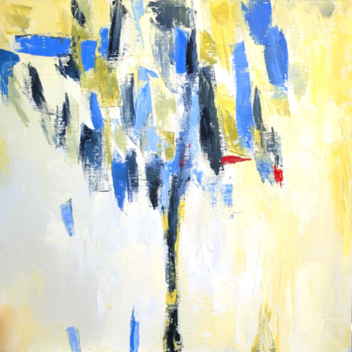 Paysage abstrait d'un arbre - peinture à l'huile au couteau sur toile de lin sur châssis: "osmose de l'esprit"