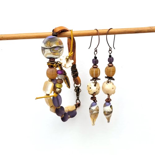 Une parure bracelet et boucles d'oreilles avec lampworks artisanales !!!!! : "doux accents de songe"