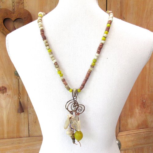 Collier éclectique, premier, tribal avec anciennes perles d'afrique ... : "vibrations sensorielles"