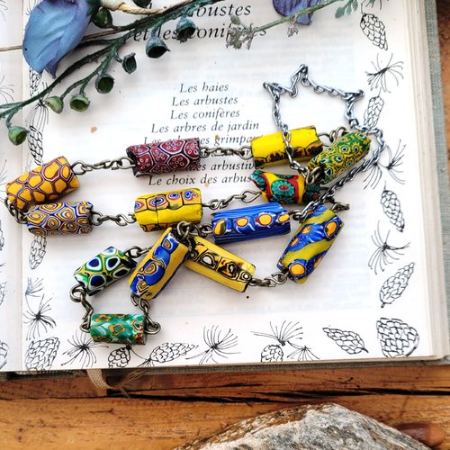 Un collier sautoir avec des perles d'exception antiques précieuses authentiques vénitiennes millefiori ..: "doux secret" !!!!