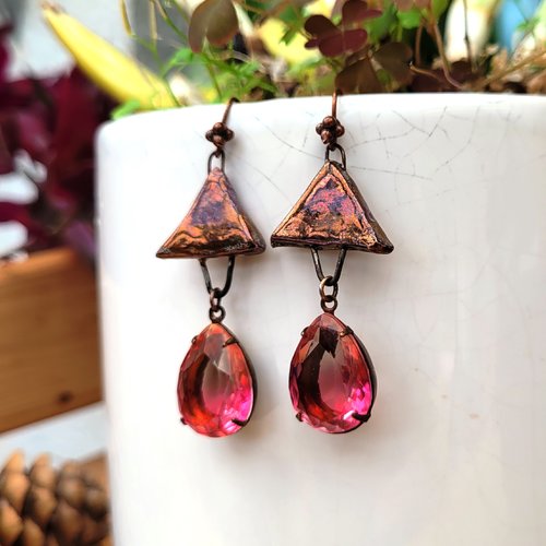 Splendides breloques retro en verre cristal pour ces boucles d'oreille de style baroque : "emerveillement"