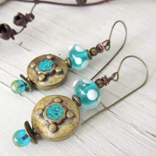 Des boucles d'oreille ethniques citadines avec turquoise .... : "moments mélancoliques"