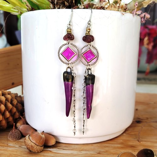 Boucles d'oreille céramiques artisanales, boho chics ,breloques créoles pour dames raffinées...: "ritournelles du matin"