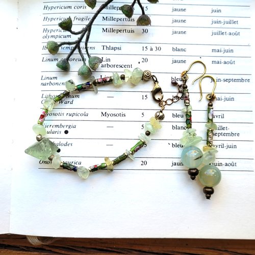 Une parure romantique avec ce bracelet et boucles d'oreilles avec perles émail cloisonné..: "une ritournelle enchantée"