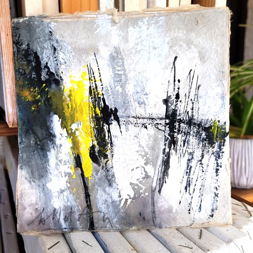 Gouache abstrait lyrique sur papier tibétain  : "informel 3"