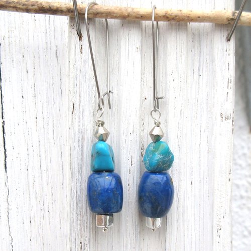 Vendu - couleurs du sud : des boucles d'oreille avec turquoise de l'arizona et lapis lazuli avec pyrite