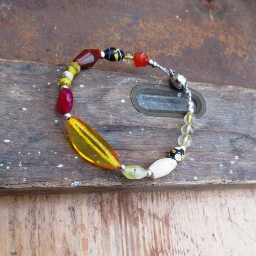 Liaisons incognito ... : bracelet tribal unisexe boho chic avec perles pierres de collection