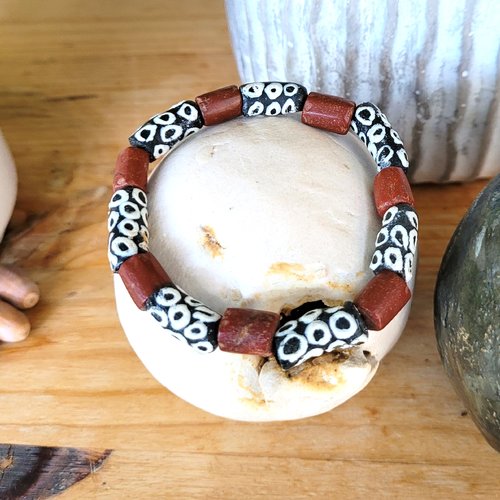 Bracelet tribal pour dames ou messieurs, perles ethniques africaines et tubes ancienne bauxite perles en pâte de verre krobo  !!!!