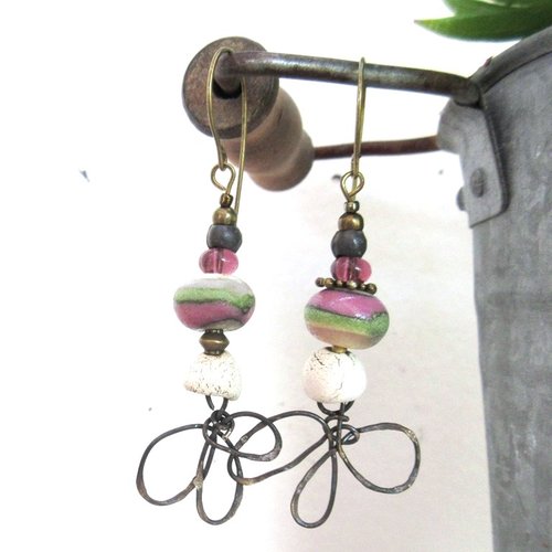 Boucles d'oreille romantiques avec lampworks artisanales : "rythmes de la terre"....