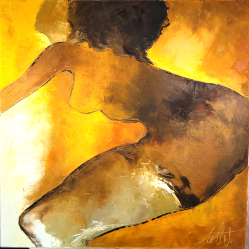 Peinture figurative personnage, peinture à l'huile au couteau sur toile de lin : "beauté sauvage"
