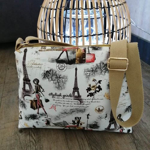 Sac à main en simili cuir motifs paris