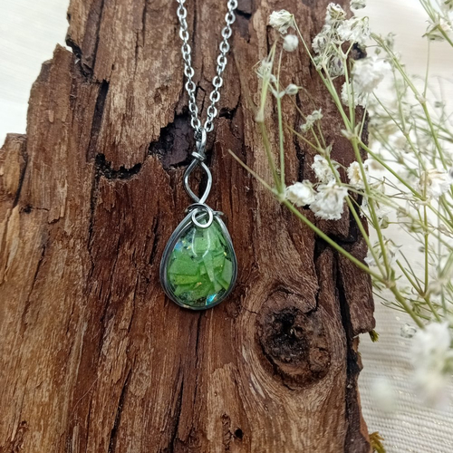 Collier femme vertitude pierre en papier et resine, bijoux en acier inoxydable