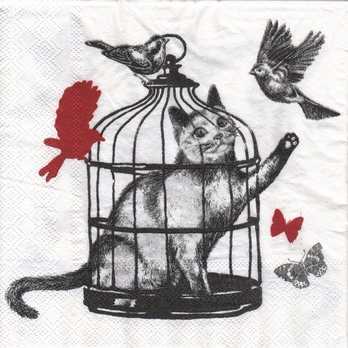 Serviette en papier "chat enfermé dans une cage"